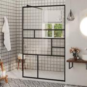 Brusevæg 100 × 195 cm i klart sikkerhedsglas med sort ramme