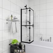 Foldbar brusekabine i sort med sikkerhedsglas monteret på badekar