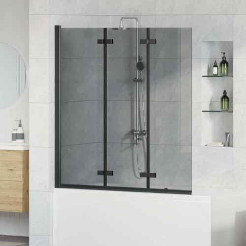 Foldbar bruseafskærmning i sort aluminium med 6 mm hærdet ESG-glas, 130x138 cm