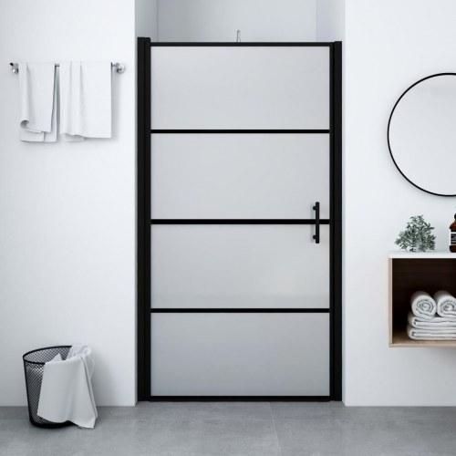 Brusedør i matteret hærdet glas med sort aluminiumsramme, 88-91 cm