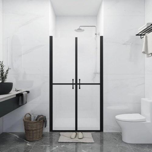 Brusedør til niche 83 til 86 centimeter i matteret glas med sort ramme