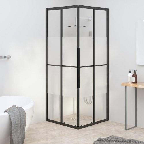 Brusekabine 80x80x180 cm med halvmatteret sikkerhedsglas og sort profil