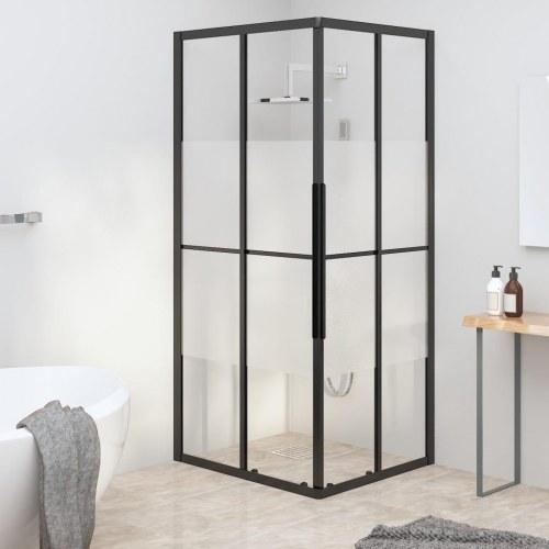 Rektangulær hjørneafskærmning 90x70x180 cm med halvmatteret sikkerhedsglas og sort ramme