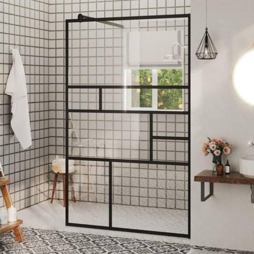 Brusevæg 100 × 195 cm i klart sikkerhedsglas med sort ramme