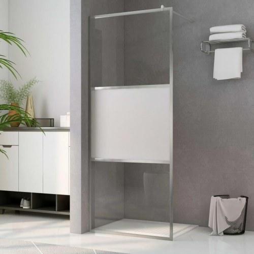 Brusevæg 80x195 cm med halvt matteret midterfelt i satin og klart glas foroven og forneden