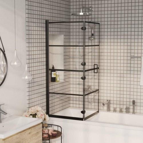 Foldbar bruseafskærmning til badekar i sikkerhedsglas med sort stribetryk
