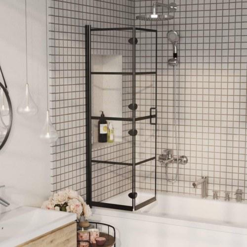 Foldbar bruseafskærmning 80 × 140 cm med sort profil på badekar